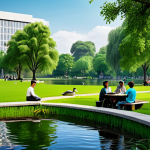 Urban Oasis**

"A serene park scene in a bustling city, featuring lush green trees, a clear pond with ducks, and people enjoying leisure activities like reading and picnicking. Fully clothed individuals are depicted in modest attire. Safe for work, appropriate content, professional, perfect anatomy, natural proportions, family-friendly."

**