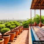 Home 20 현대건축물 물순환 시스템 적용 - A detailed rooftop rainwater harvesting system installed on a traditional Pakistani home with terrac...