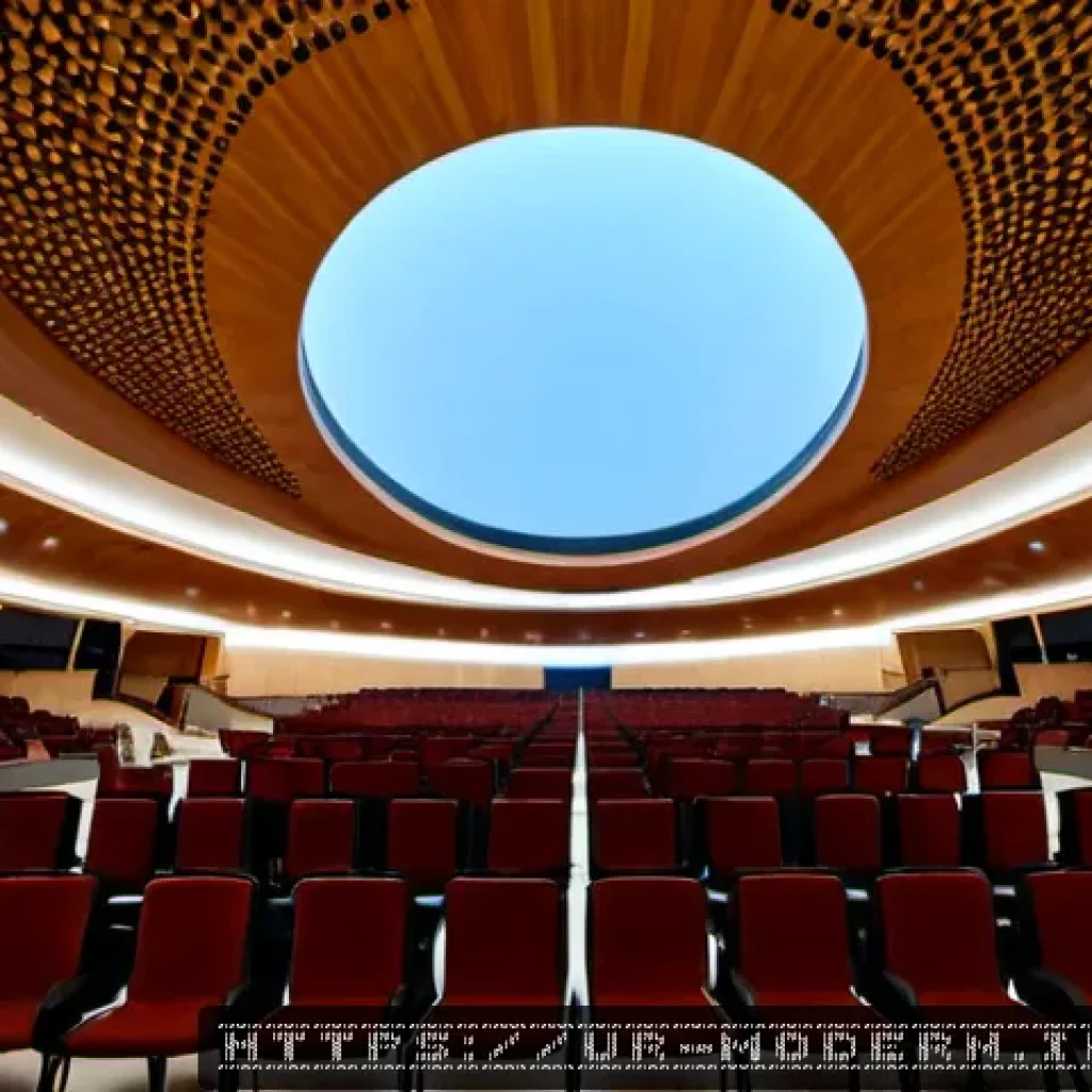 현대건축물 건축음향 설계 - Photorealistic interior of a contemporary concert hall in Lahore, architectural acoustics design vis...